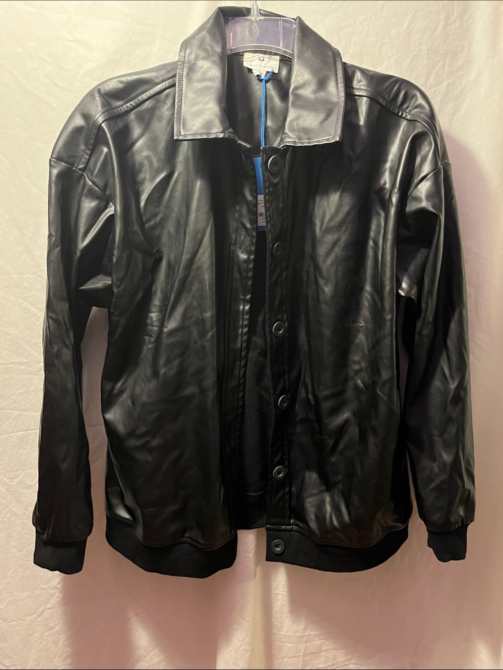 Francesca's Collections Black Faux Leather Button-Up Jacket